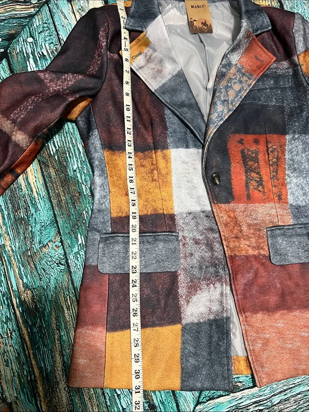 Men’s MANLY Casual Retro Plaid Patchwork Printed Blazer Jacket Medium